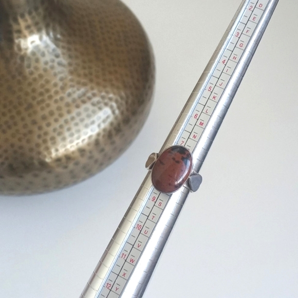 Vintage 925 Silver Ring with Red Jasper/ Mahogany Obsidian Cabochon Gemstone 8 - Picture 9 of 13